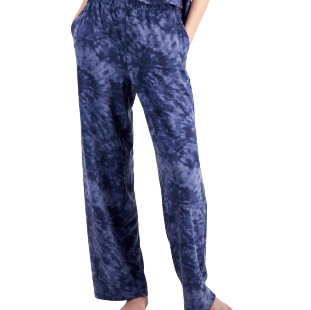 Jenni Pajama Pants Women XXL Blue Tie Dye High Rise Wide Leg Lounge Comfy Travel